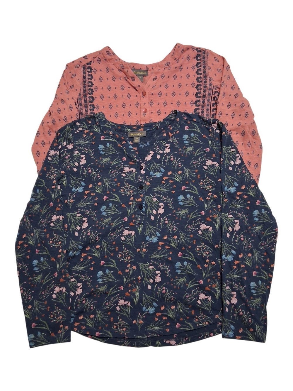Style & Co 2 Piece Womens PM Petite Medium Casual Light Pullover Cotton Tops